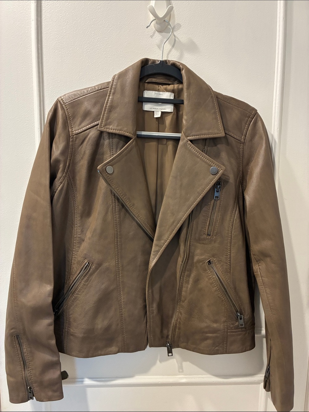 Lucky Brand Taupe Leather Moto Jacket
